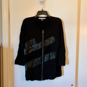 Peter Nygard Faux Leather Zipper Cardigan